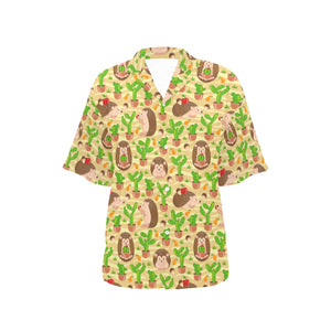 Hedgehog Pattern Print Design 02 Women's All Over Print Hawaiian Shirt