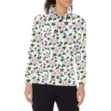 Hummingbird Pattern Print Design 01 Women's Long Sleeve Polo Shirt