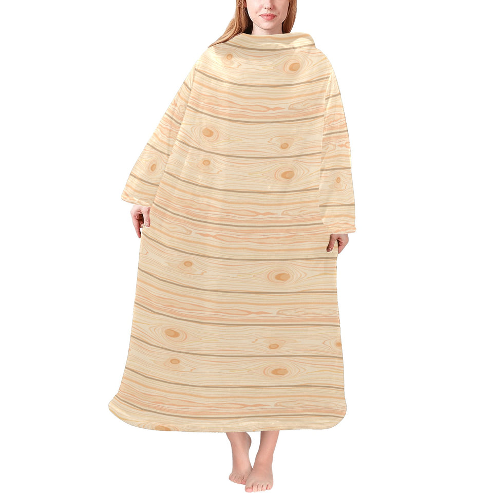 Wood Printed Pattern Print Design 05 Blanket Robe with Sleeves