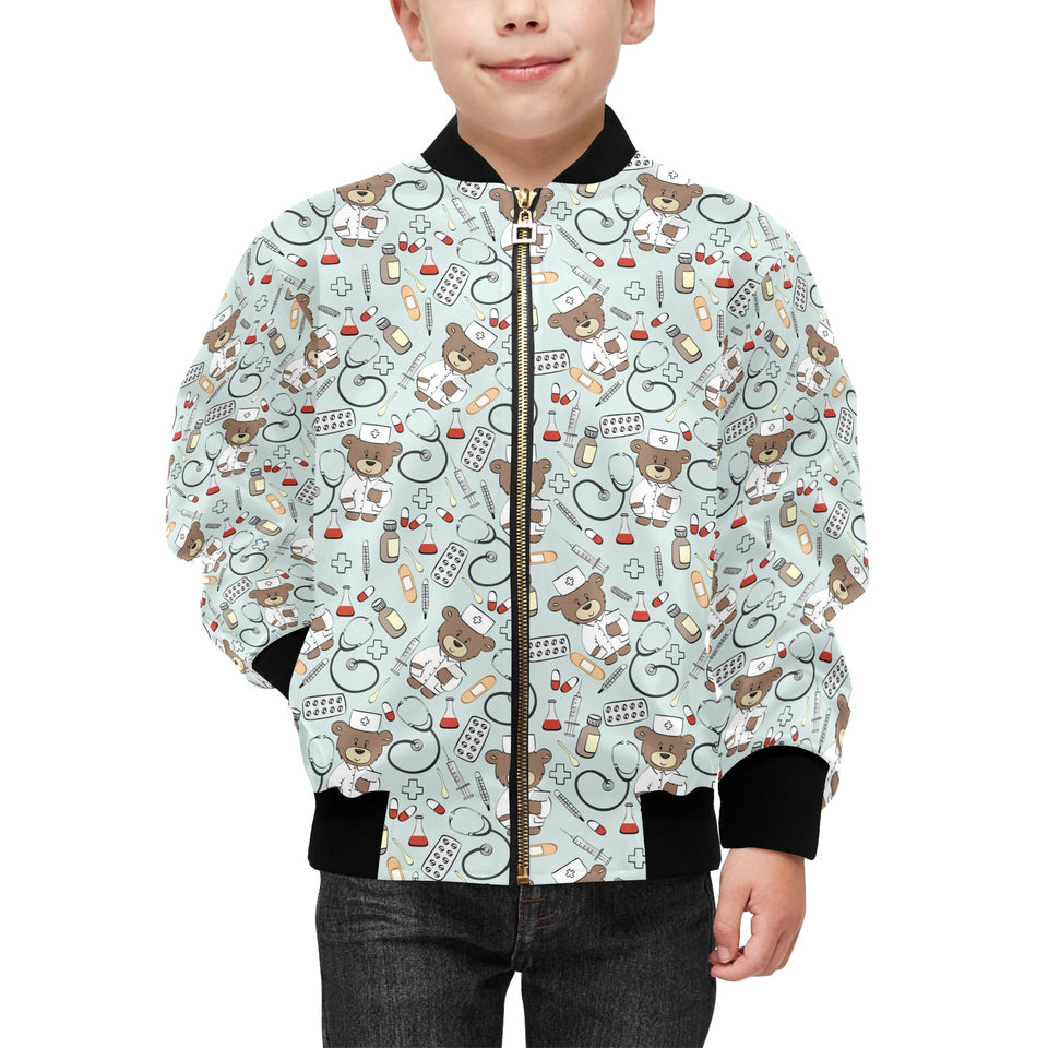 Teddy Bear Pattern Print Design 02 Kids' Boys' Girls' Bomber Jacket