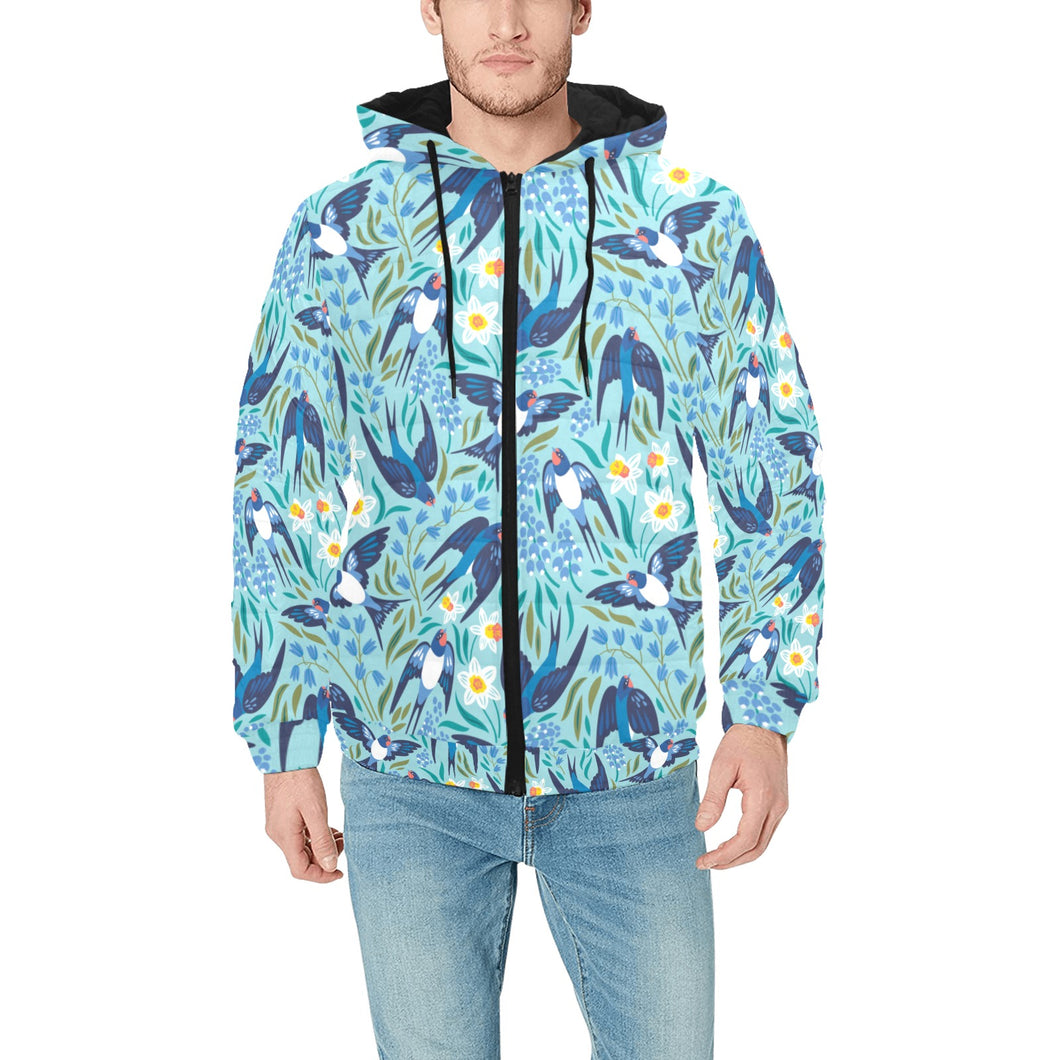 Swallow Pattern Print Design 05 Men's Padded Hooded Jacket(ModelH42)