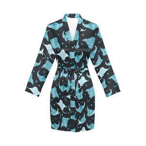 Stingray Pattern Print Design 04 Women's Long Sleeve Belted Night Robe