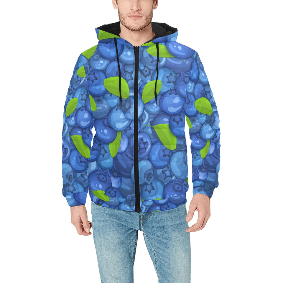 Blueberry Pattern Background Men's Padded Hooded Jacket(ModelH42)