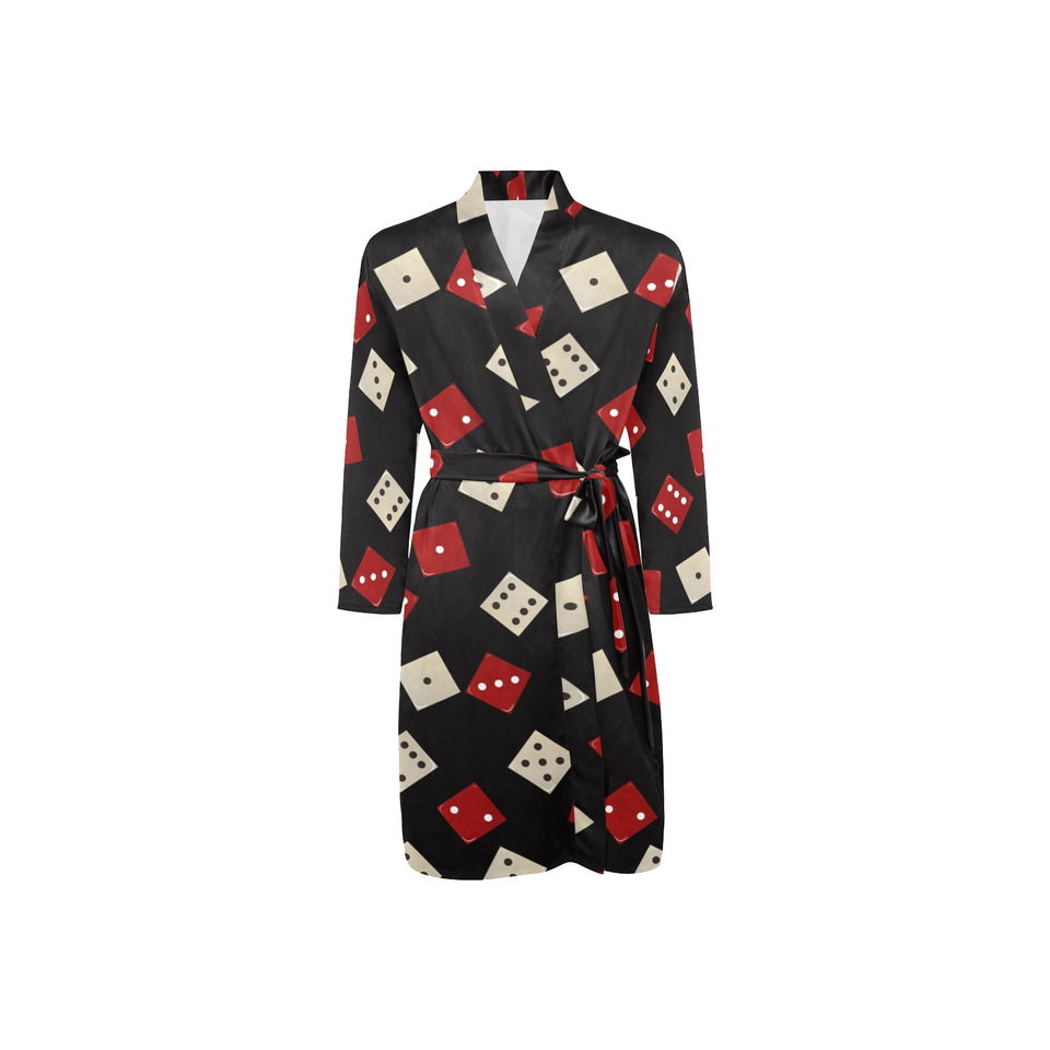 Dice Pattern Print Design 04 Men's Long Sleeve Belted Night Robe