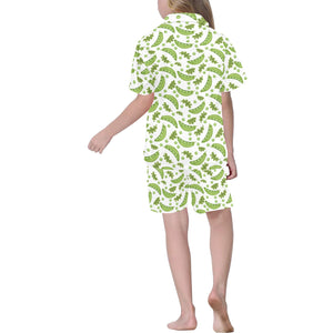 Green Peas Pattern Print Design 02 Kids' Boys' Girls' V-Neck Short Pajama Set