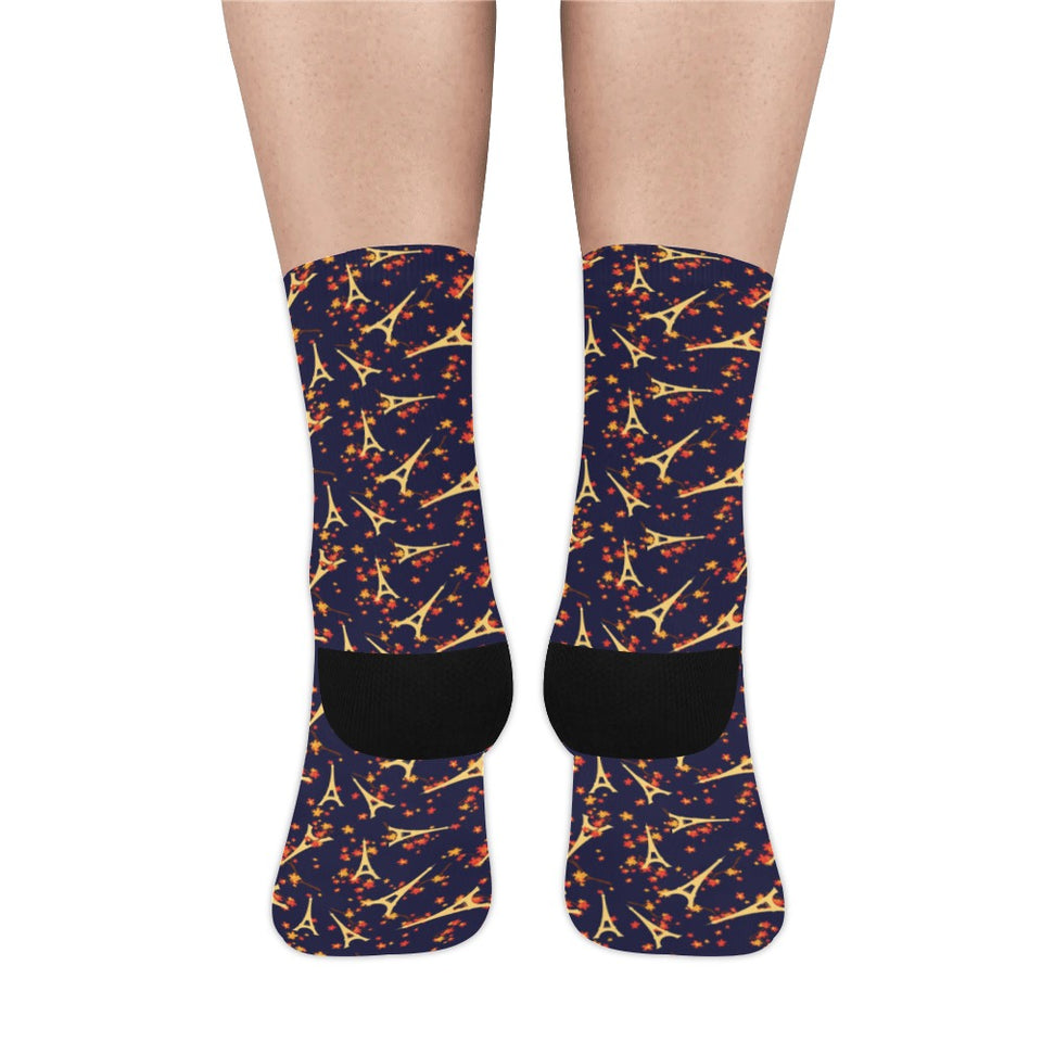 Eiffel Tower Pattern Print Design 02 Crew Socks
