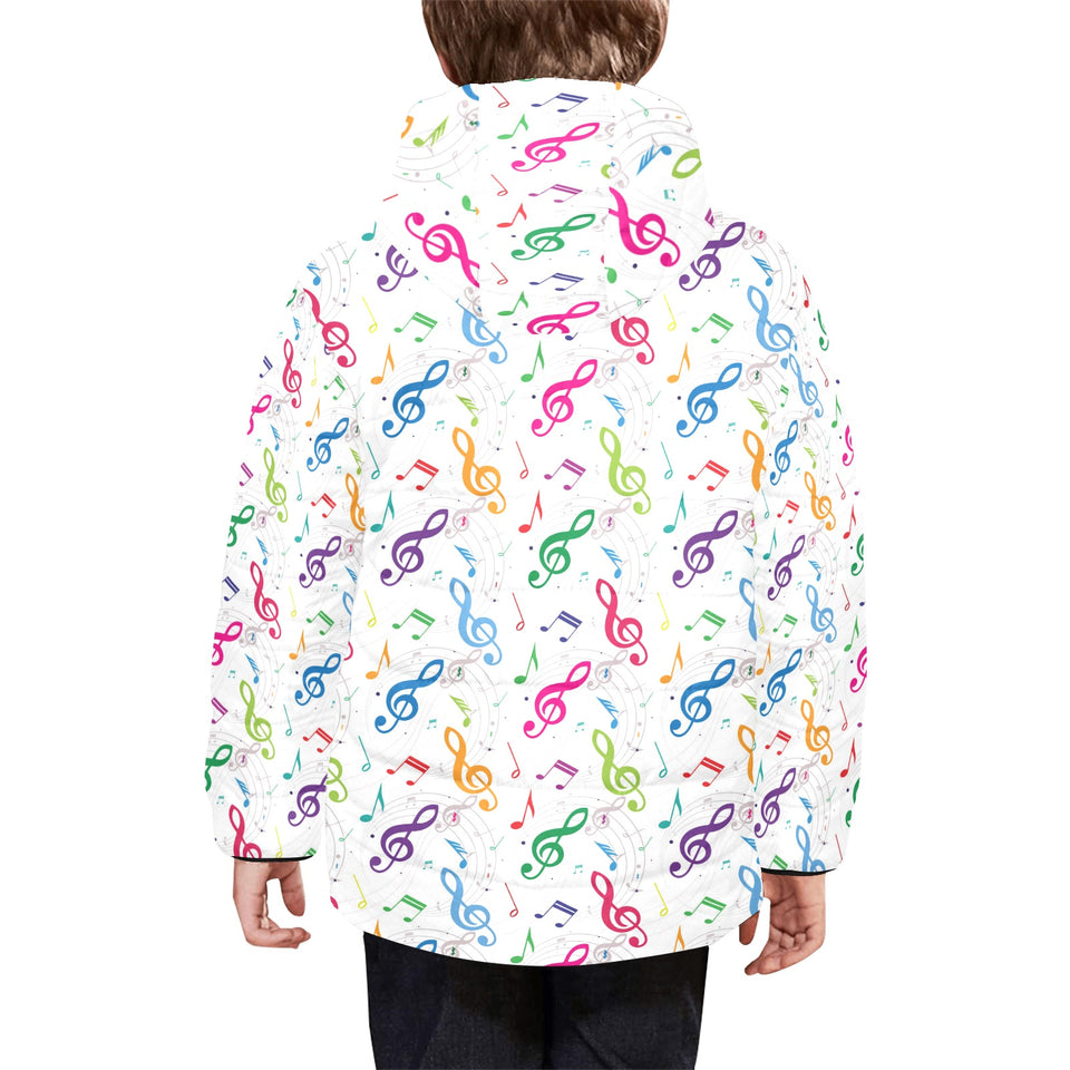 Music Notes Pattern Print Design 02 Kids' Boys' Girls' Padded Hooded Jacket