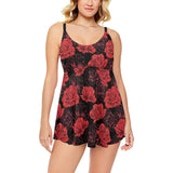 Rose Pattern Print Design 01 Chest Sexy Pleated Two Piece Swim Dress