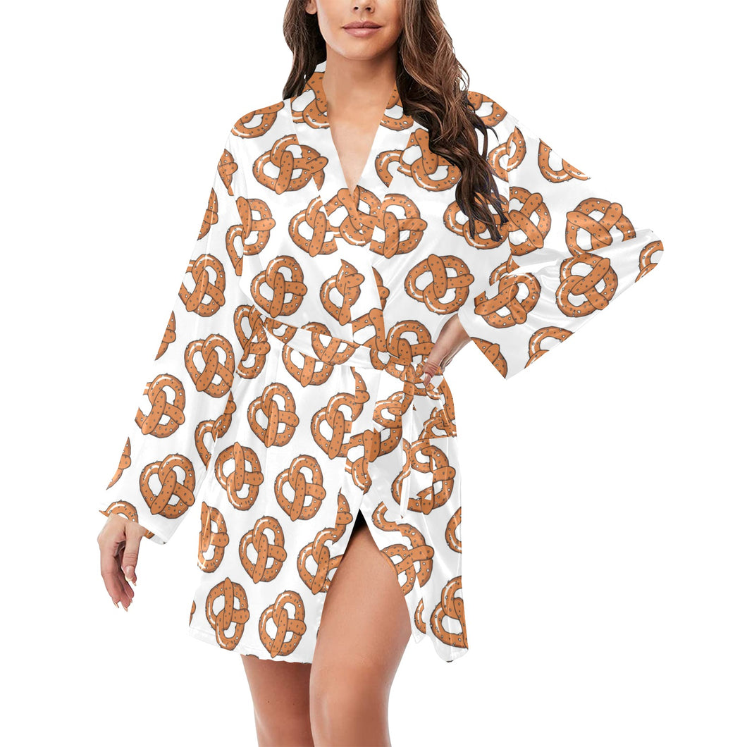 Pretzels Pattern Print Design 05 Women's Long Sleeve Belted Night Robe