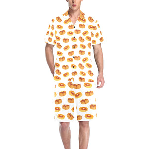 Pancake Pattern Print Design 04 Men's V-Neck Short Pajama Set