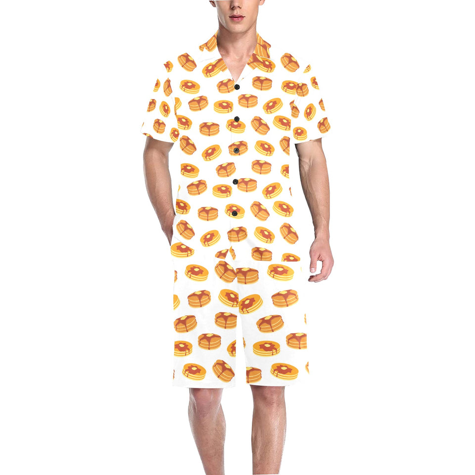 Pancake Pattern Print Design 04 Men's V-Neck Short Pajama Set