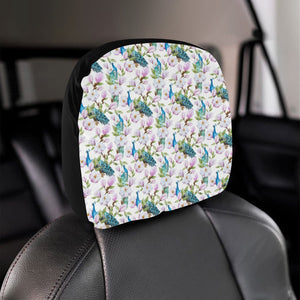 Peacock Pink Flower Pattern Car Headrest Cover