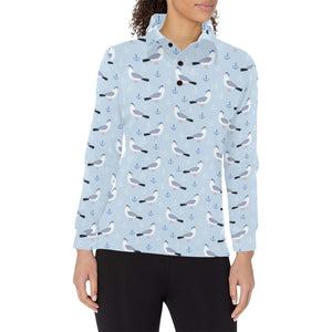 Pigeon Pattern Print Design 03 Women's Long Sleeve Polo Shirt