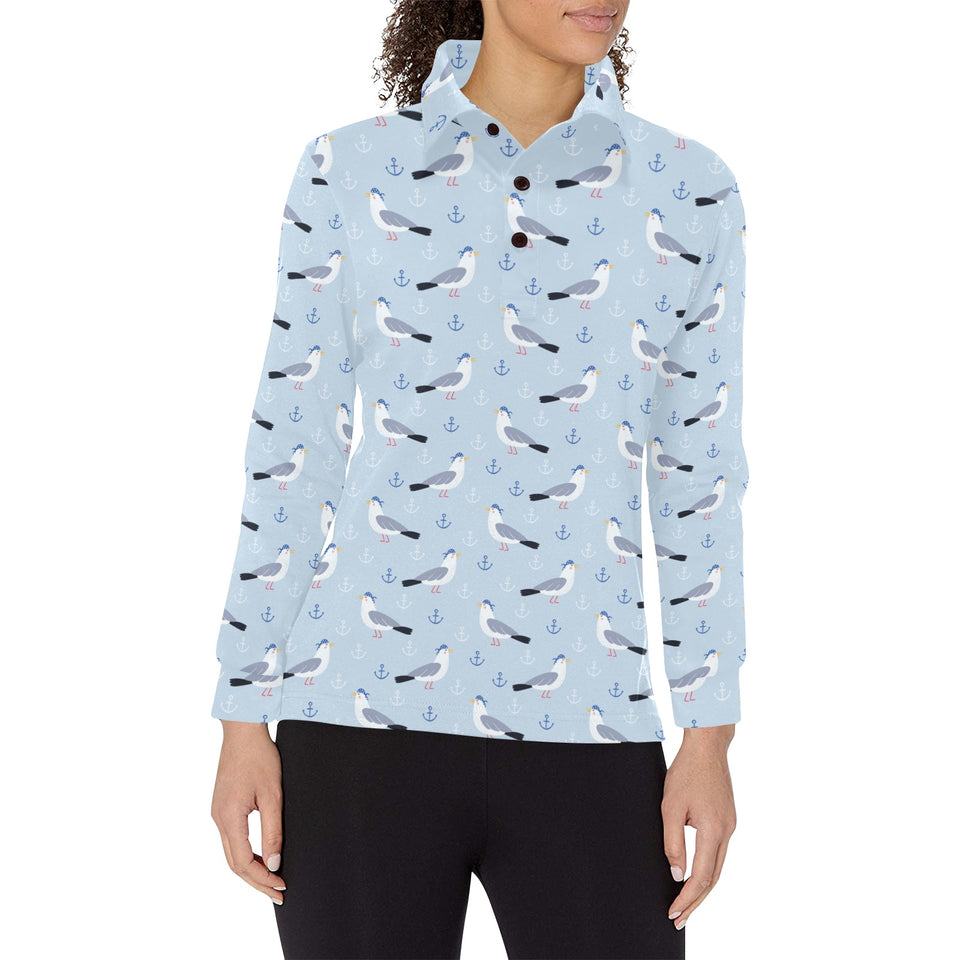 Pigeon Pattern Print Design 03 Women's Long Sleeve Polo Shirt