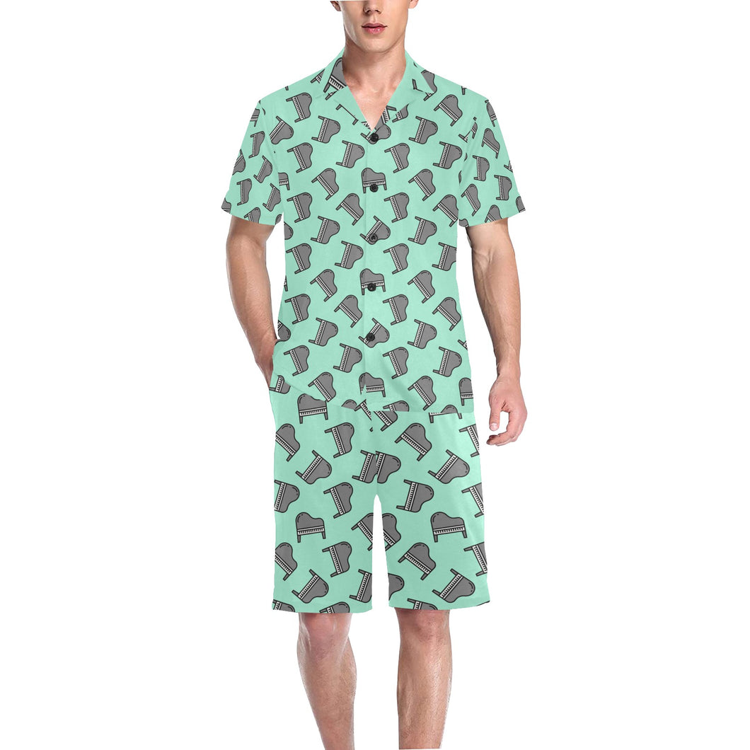 Piano Pattern Print Design 04 Men's V-Neck Short Pajama Set