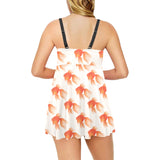 Goldfish Pattern Print Design 05 Chest Sexy Pleated Two Piece Swim Dress