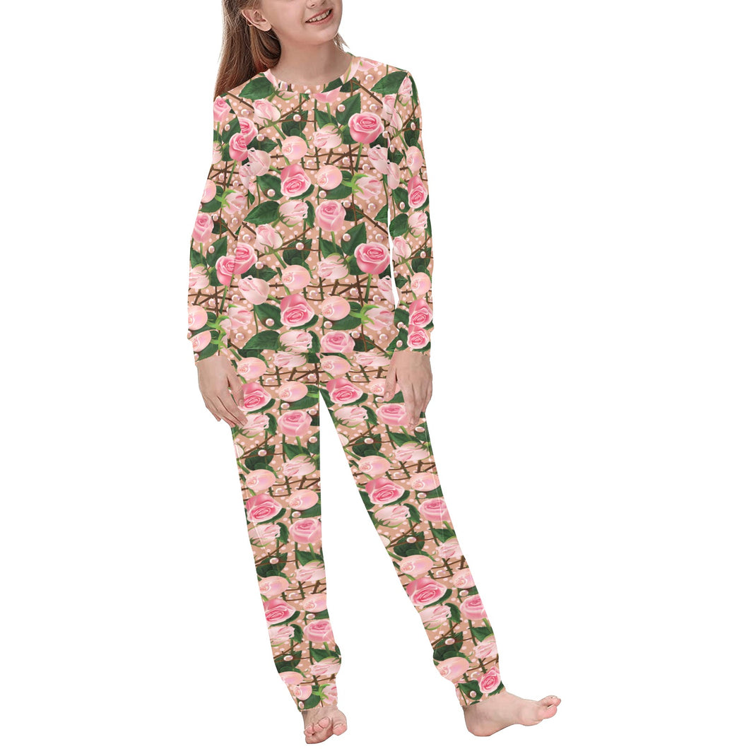 Rose Pattern Print Design 04 Kids' Boys' Girls' All Over Print Pajama Set