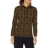 Gold Grape Pattern Women's Long Sleeve Polo Shirt