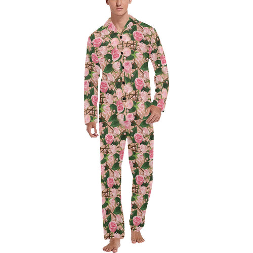 Rose Pattern Print Design 04 Men's Long Pajama Set