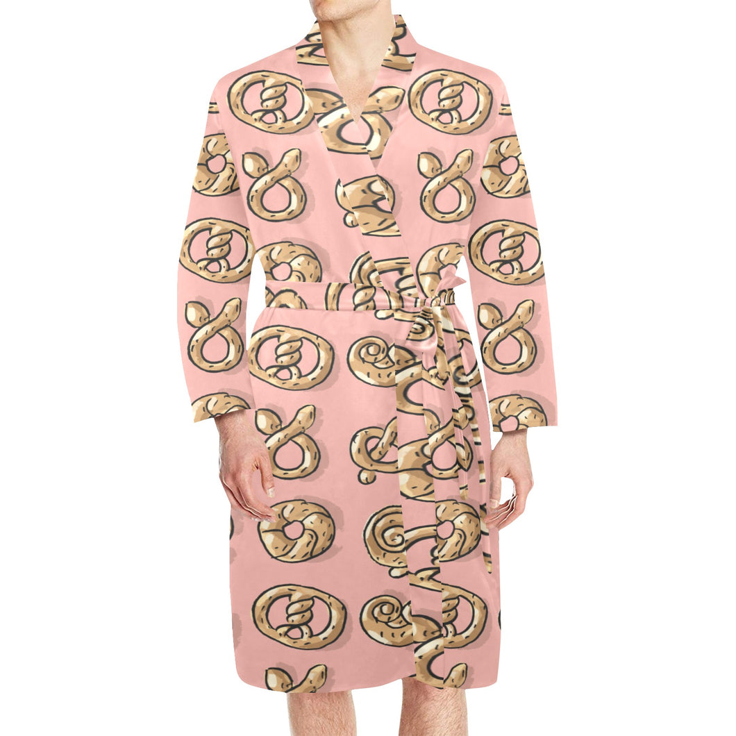 Pretzels Pattern Print Design 04 Men's Long Sleeve Belted Night Robe