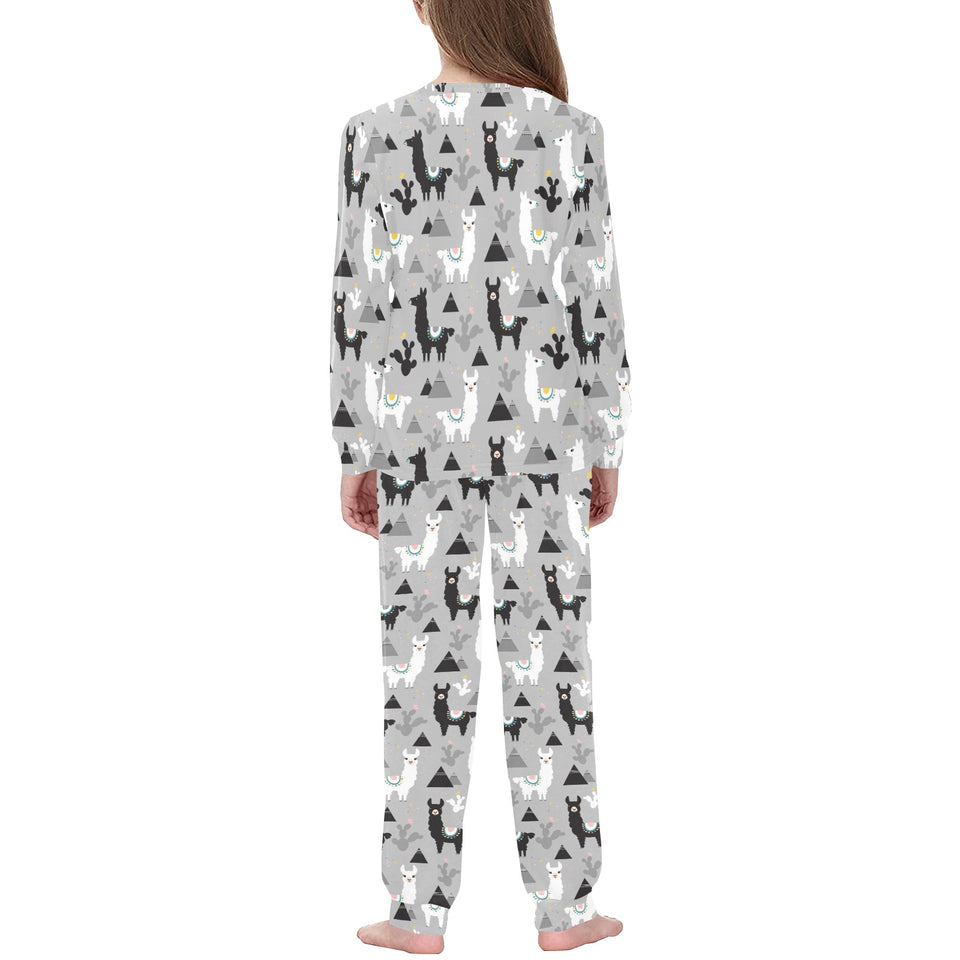 Black and White Llama Pattern Kids' Boys' Girls' All Over Print Pajama Set