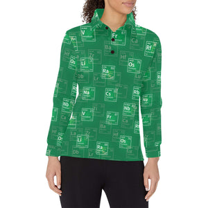 Chemistry Periodic Table Pattern Print Design 01 Women's Long Sleeve Polo Shirt