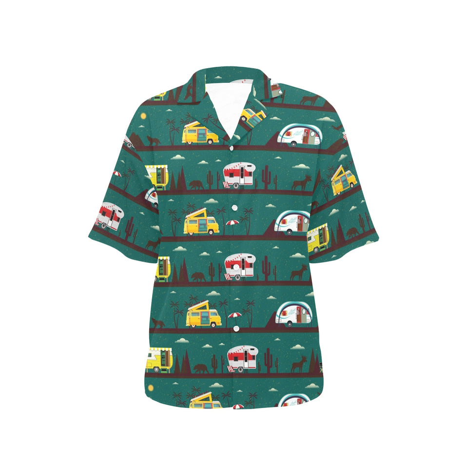 Camper Van Pattern Print Design 03 Women's All Over Print Hawaiian Shirt