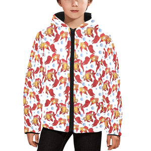 Goldfish Pattern Print Design 02 Kids' Boys' Girls' Padded Hooded Jacket