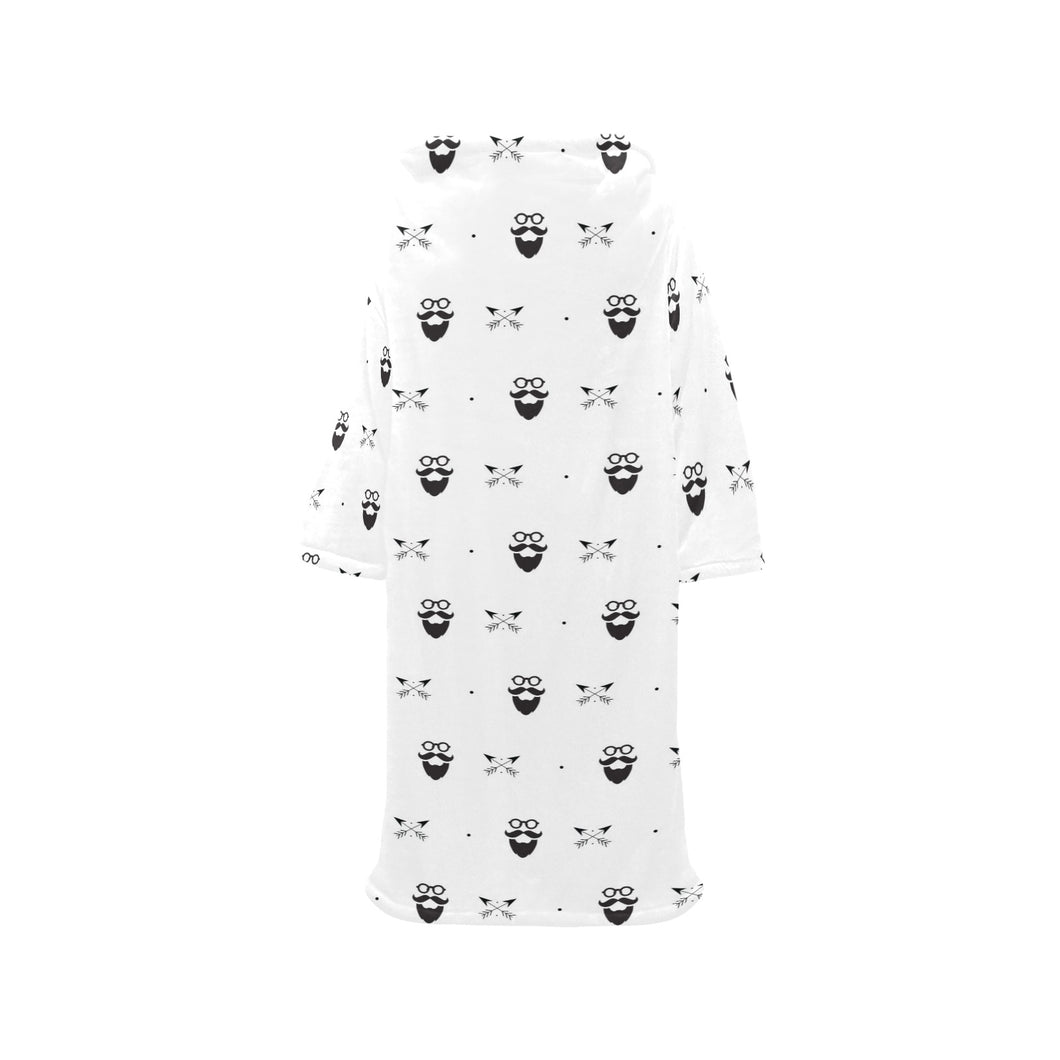 Mustache Beard Pattern Print Design 01 Blanket Robe with Sleeves