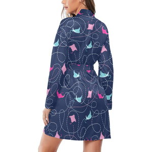 Stingray Pattern Print Design 05 Women's Long Sleeve Belted Night Robe