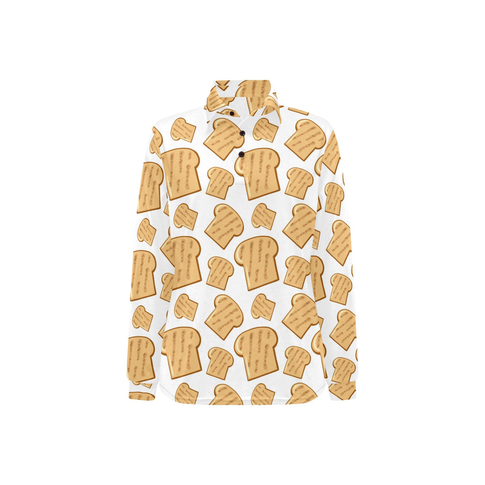 Bread Toast Pattern Print Design 05 Women's Long Sleeve Polo Shirt