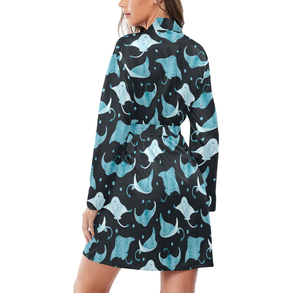 Stingray Pattern Print Design 04 Women's Long Sleeve Belted Night Robe