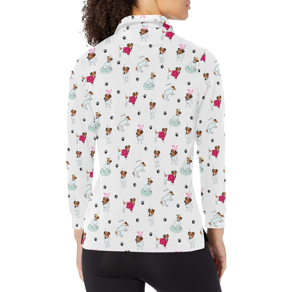 Jack Russel Pattern Print Design 03 Women's Long Sleeve Polo Shirt