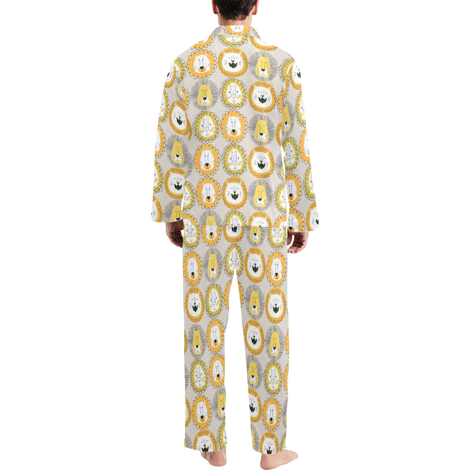 Lion Pattern Print Design 04 Men's Long Pajama Set