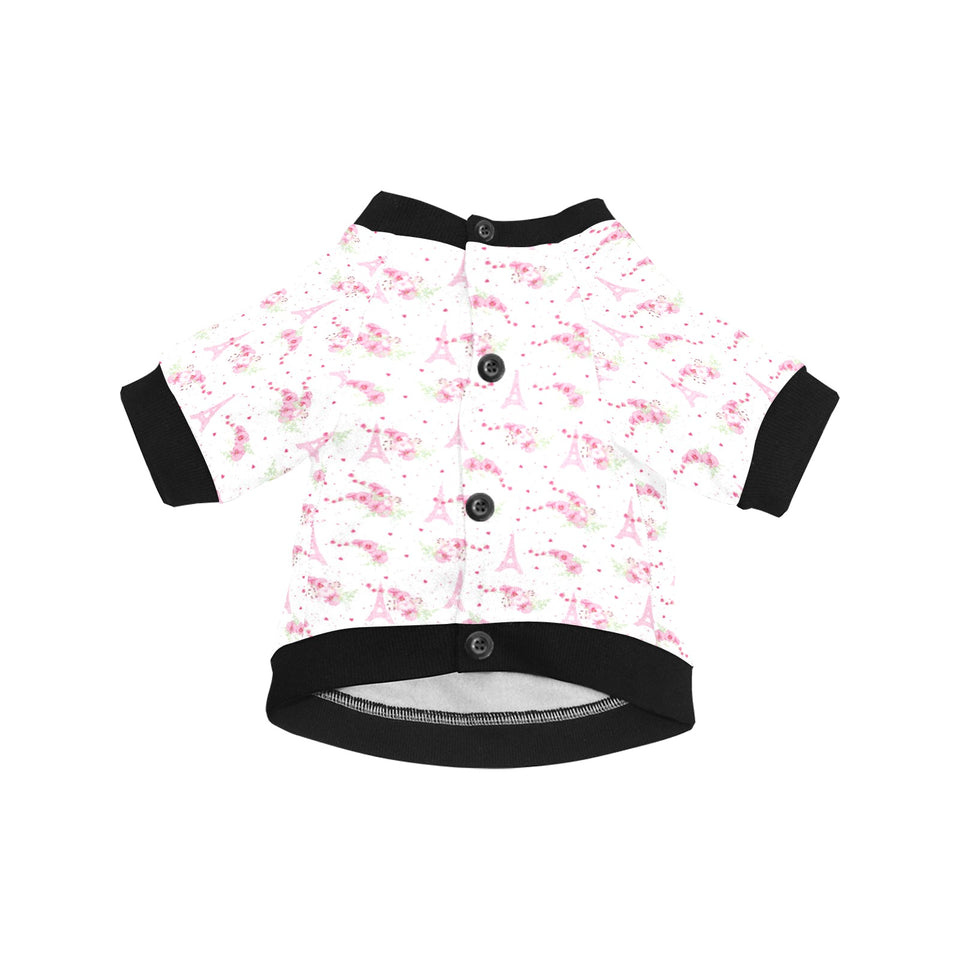 Eiffel Tower Pink Theme Pattern Print Design 05 All Over Print Pet Dog Round Neck Fuzzy Shirt