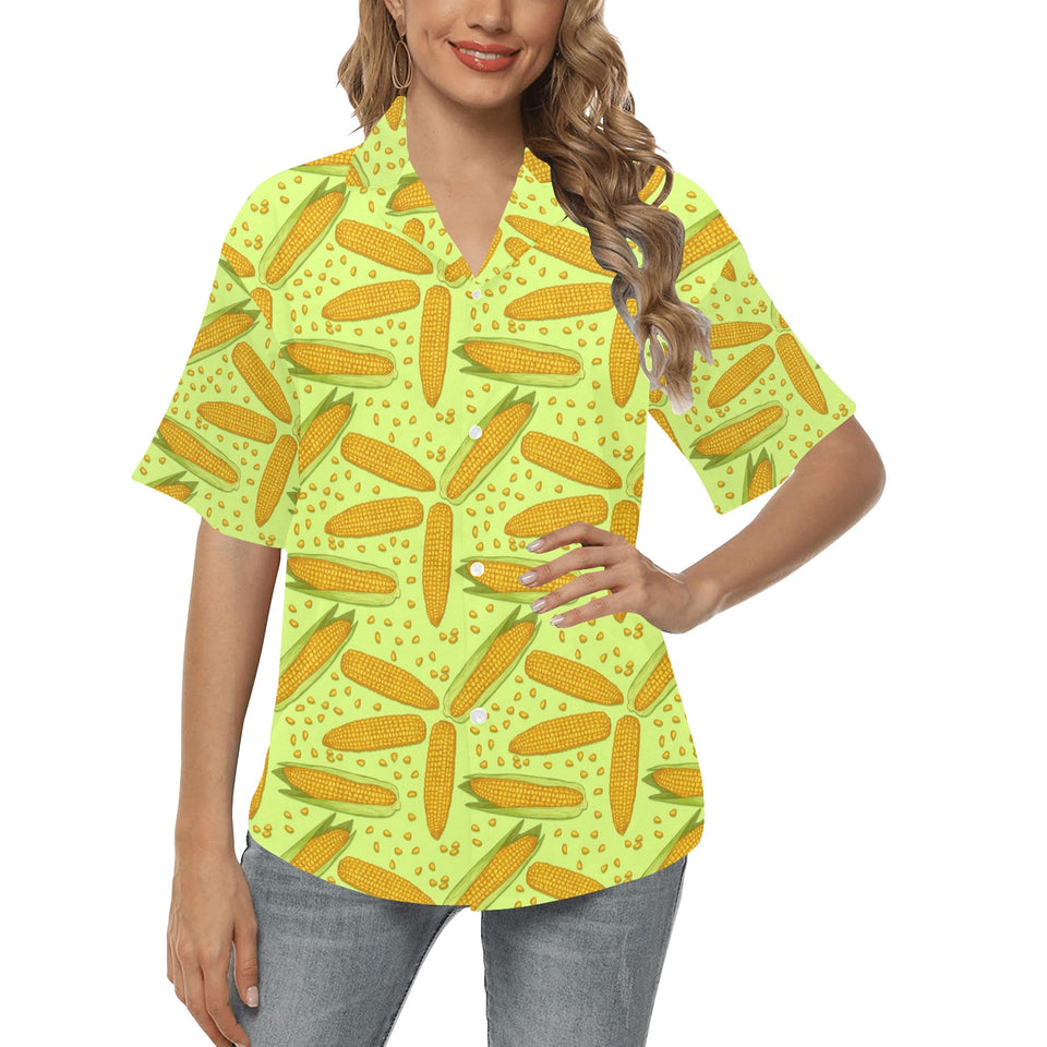 Corn Pattern Print Design 03 Women's All Over Print Hawaiian Shirt