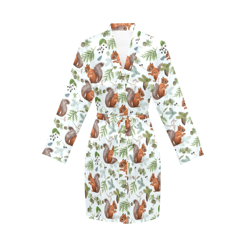 Squirrel Pattern Print Design 02 Women's Long Sleeve Belted Night Robe