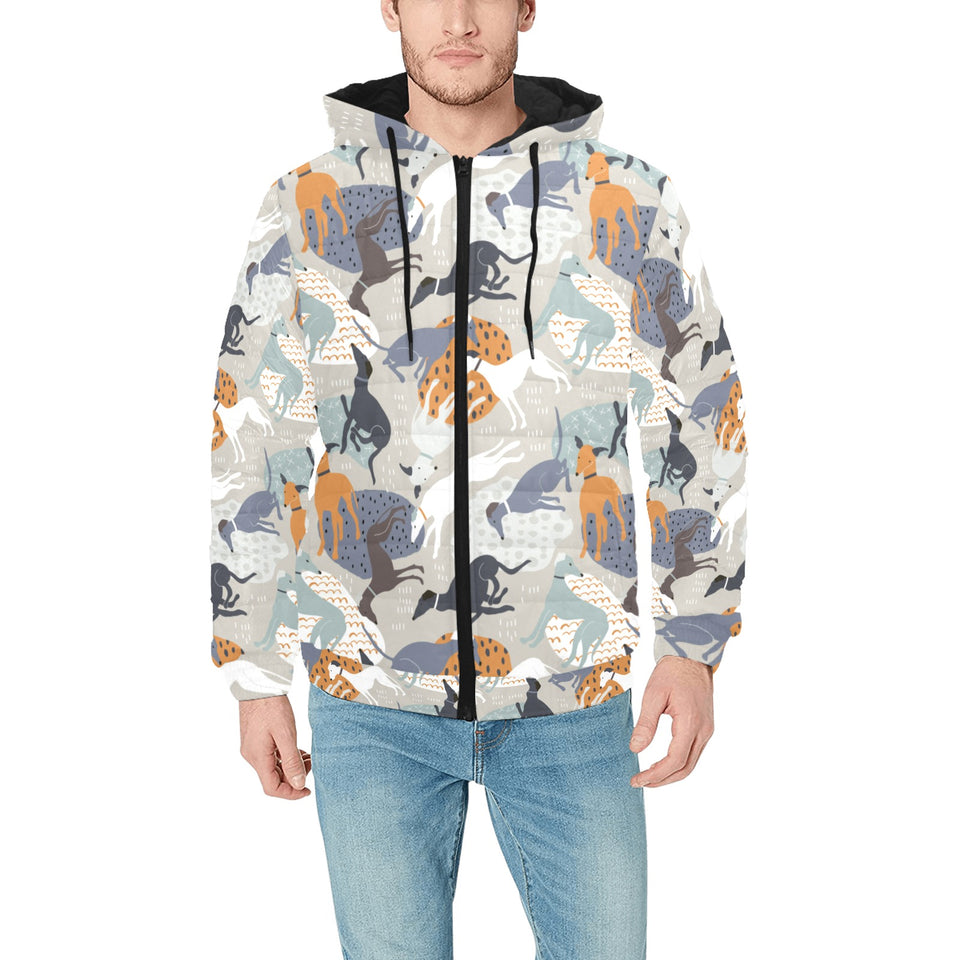 Greyhound Pattern Print Design 04 Men's Padded Hooded Jacket(ModelH42)