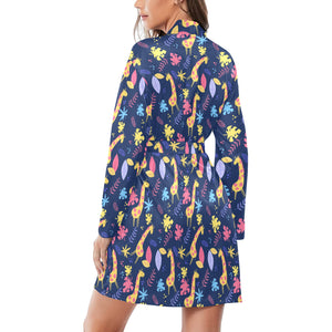 Giraffe Pattern Print Design 04 Women's Long Sleeve Belted Night Robe