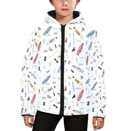 Surfboard Pattern Print Design 01 Kids' Boys' Girls' Padded Hooded Jacket