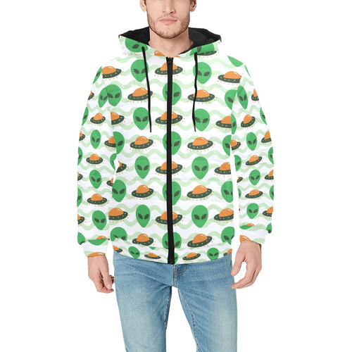 Alien Pattern Print Design 02 Men's Padded Hooded Jacket(ModelH42)