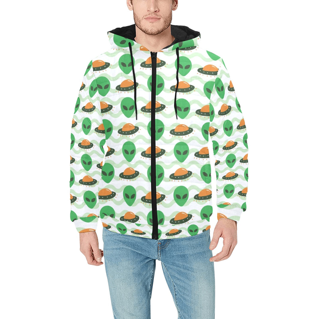 Alien Pattern Print Design 02 Men's Padded Hooded Jacket(ModelH42)