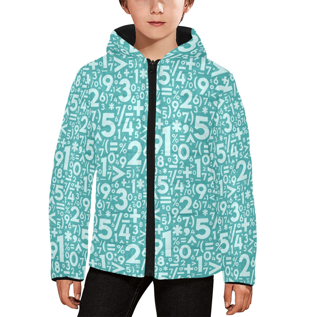 Math Pattern Print Design 05 Kids' Boys' Girls' Padded Hooded Jacket