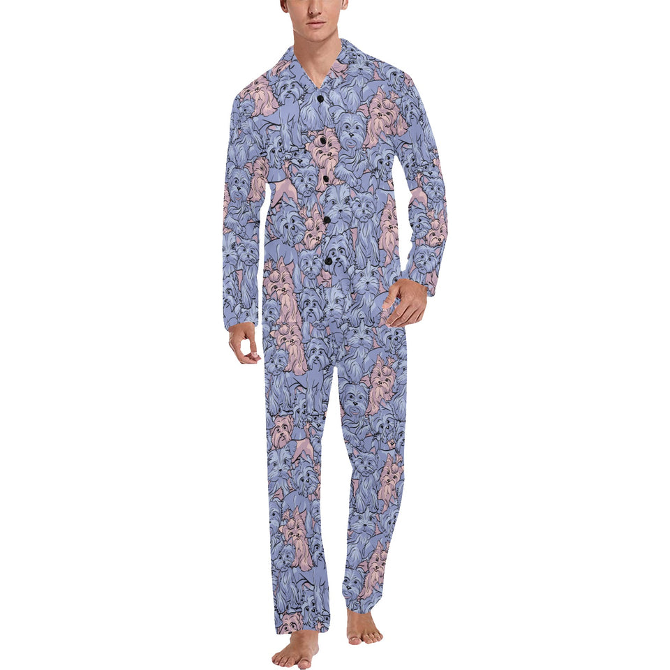 Yorkshire Terrier Pattern Print Design 02 Men's Long Pajama Set