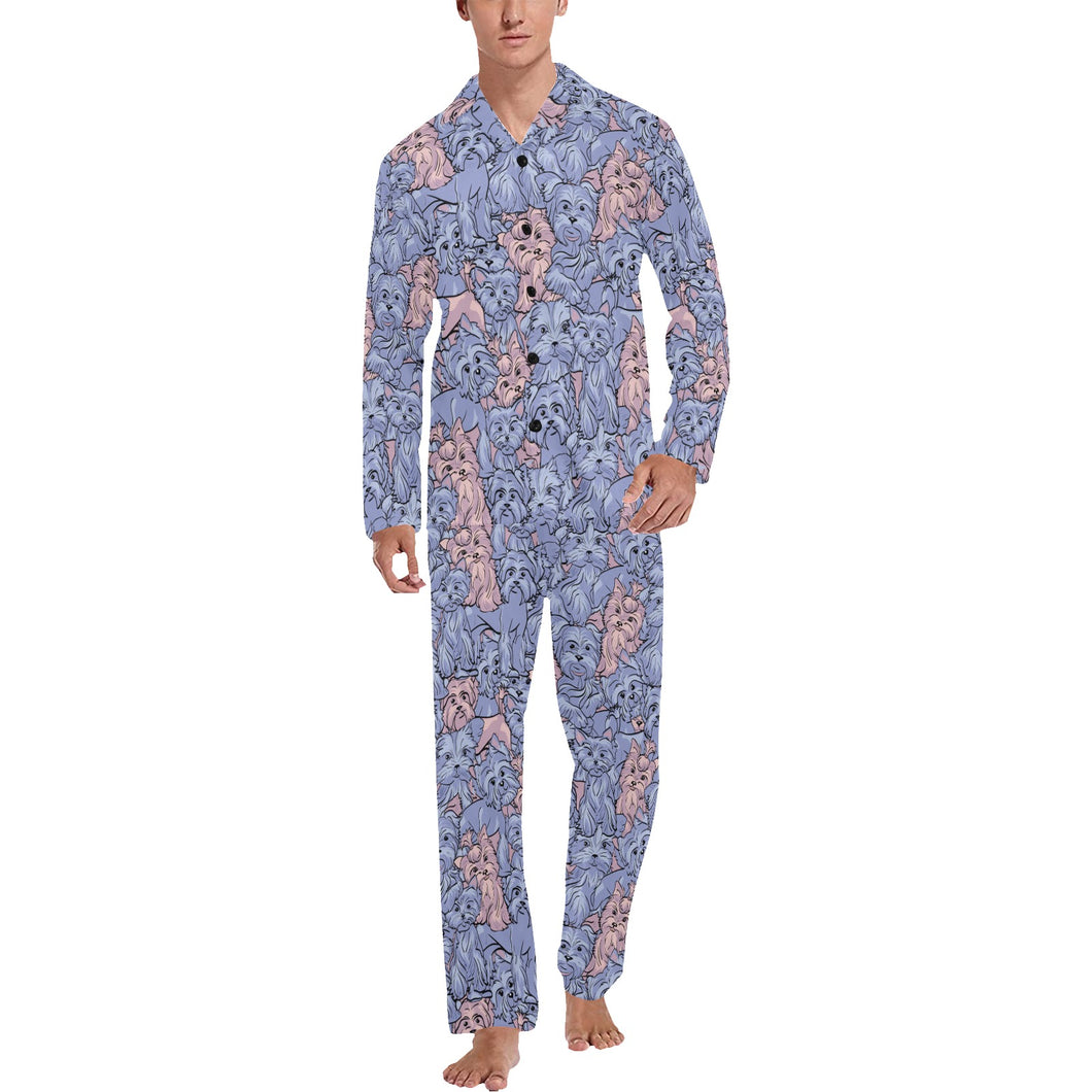 Yorkshire Terrier Pattern Print Design 02 Men's Long Pajama Set