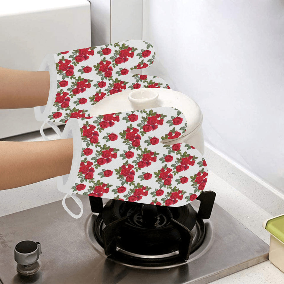 Rose Pattern Print Design 05 Heat Resistant Oven Mitts