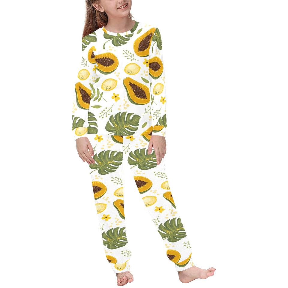 Papaya Leaves Flower Pattern Kids' Boys' Girls' All Over Print Pajama Set