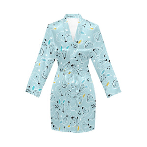 Greyhound Pattern Print Design 03 Women's Long Sleeve Belted Night Robe