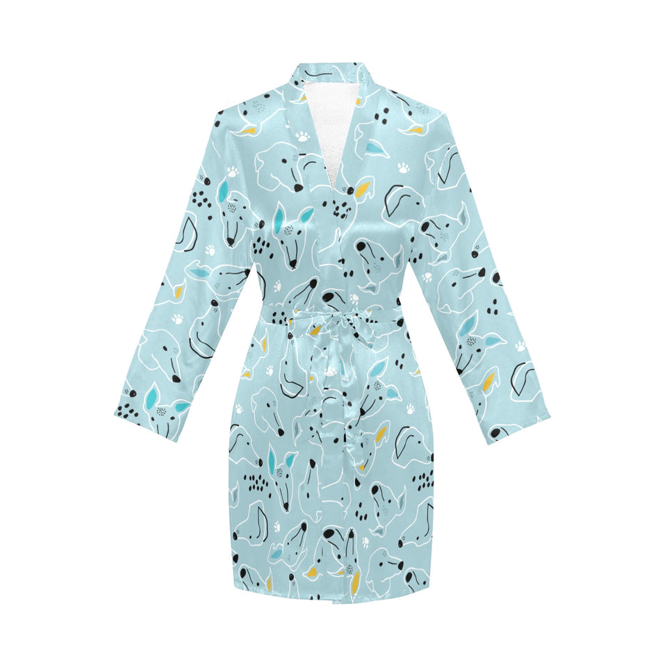 Greyhound Pattern Print Design 03 Women's Long Sleeve Belted Night Robe