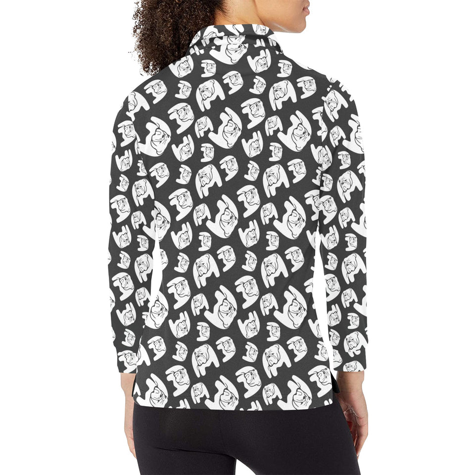 English Bulldog Pattern Print Design 02 Women's Long Sleeve Polo Shirt